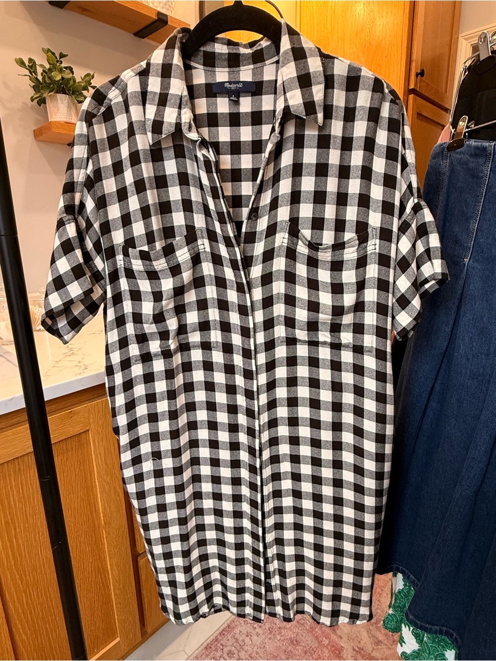 Madewell Black and White Gingham Midi Shirt Dress